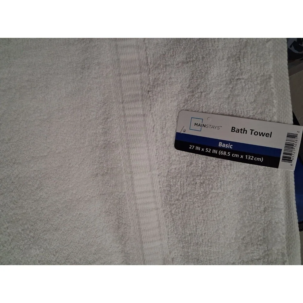 Mainstays Basic Bath Towel White 100% Cotton 27x52 Absorbent OEKO-TEX